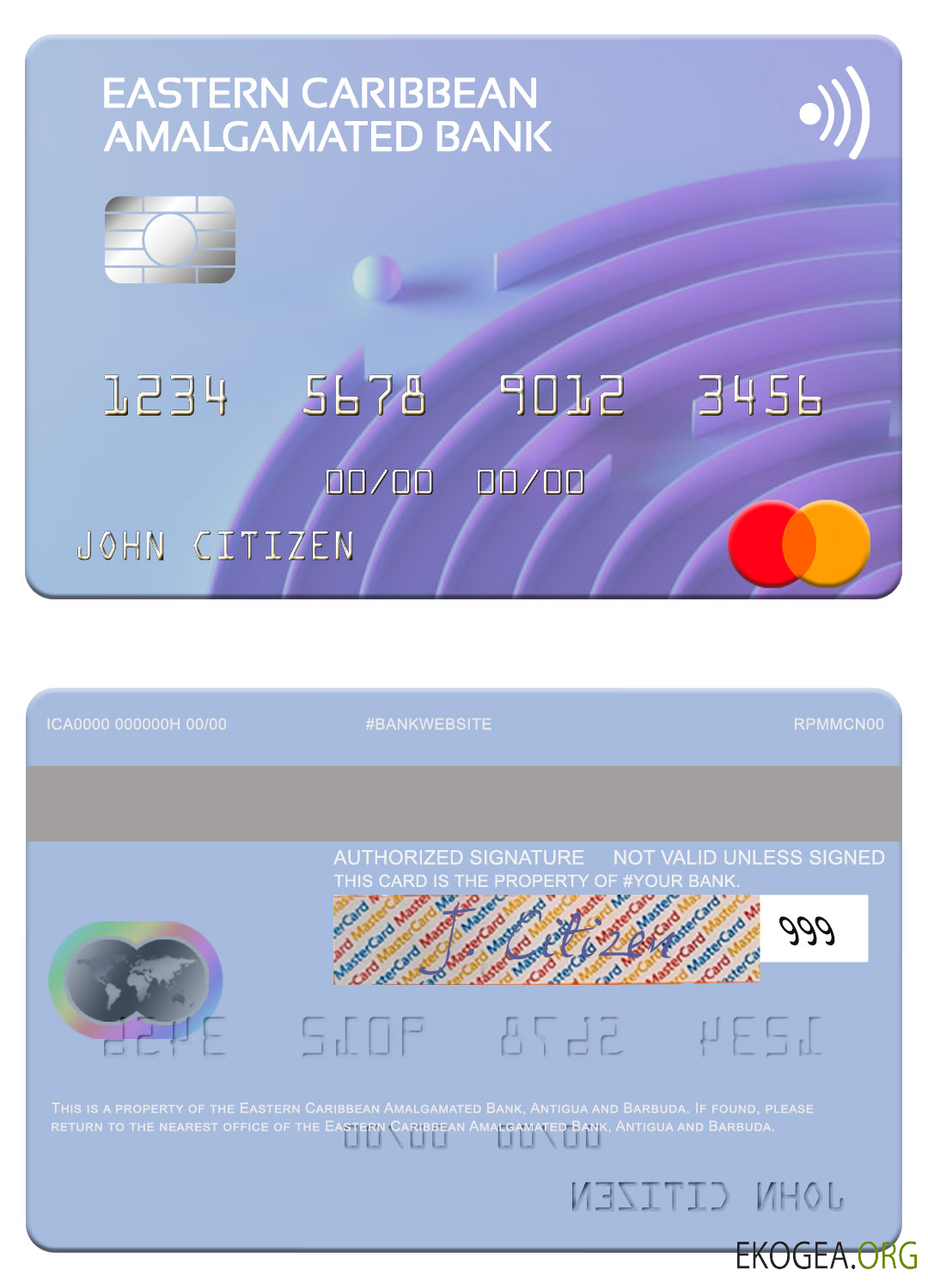 Carte mastercard de la Banque Amalgamée des Caraïbes Orientales d'Antigua et Barbuda